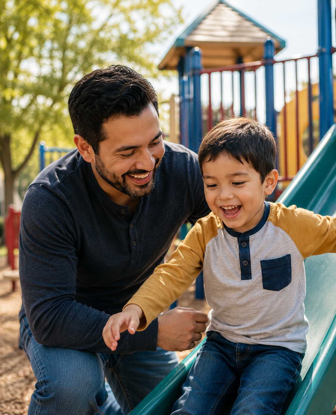 father and son play at the park fezta